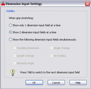 کادر محاوره‌ای Dimension Input Settings