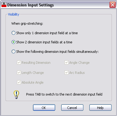 کادر محاوره‌ای Dimension Input Settings