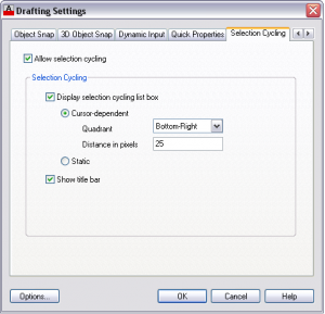 نمایش کادر محاوره‌ایDrafting Settings با فعال بودن سربرگ Selection Cycling