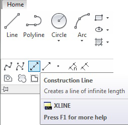 اجرای فرمان Construction Line از طریق نوار ریبون (Ribbon)‌