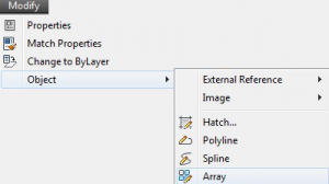 اجرای فرمان Edit Array اتوکد از طریق نوار منوی بازشوی Modify