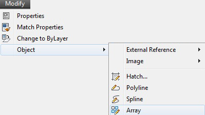 اجرای فرمان Edit Array اتوکد از طریق نوار منوی بازشوی Modify