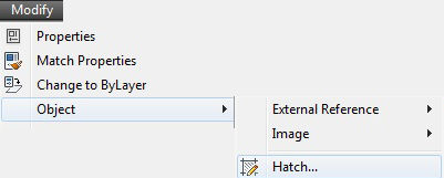 اجرای فرمان Edit Hatch اتوکد از طریق نوار منوی بازشوی Modify