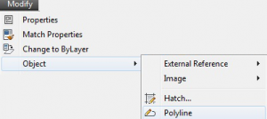 اجرای فرمان Edit Polyline اتوکد از طریق نوار منوی بازشوی Modify