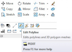 اجرای فرمان Edit Polyline اتوکد از طریق نوار ریبون در سربرگ Home پانل Modify
