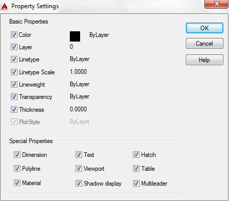نمایش کادر محاوره‌ای Property Settings