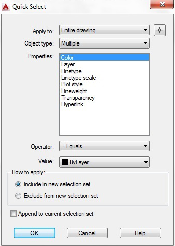 کادر محاوره‌ای Quick Select
