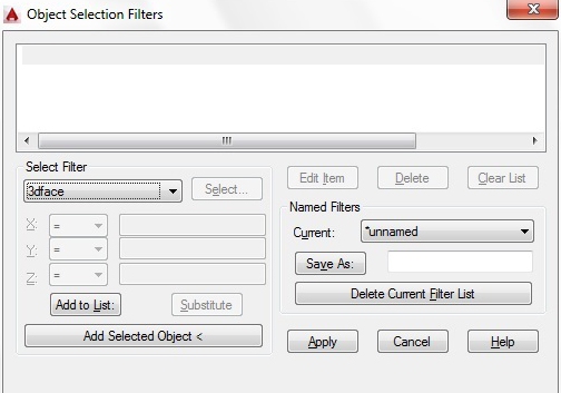 کادر محاوره‌ای Object Selection Filters