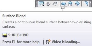 در نوار ابزار Surface Creation روی آیکون فرمان Surface Blend کلیک ‌چپ می‌کنیم.