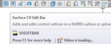ابتدا آیکون فرمان Surface CV - Edit Bar را در نوار ابزار جایگذاری کرده، سپس روی آیکون کلیک ‌چپ می‌کنیم.