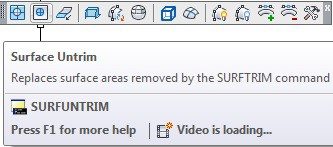 در نوار ابزار Surface Editing روی آیکون فرمان Surface Untrim کلیک ‌چپ می‌کنیم.
