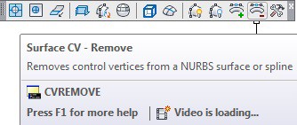 در نوار ابزار Surface Editing روی آیکون فرمان CV - Remove کلیک ‌چپ می‌کنیم.