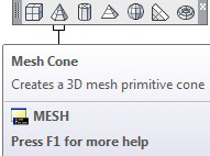 در نوار ابزار Smooth Mesh Primitives روی آیکون فرمان Mesh Cone کلیک ‌چپ می‌کنیم.