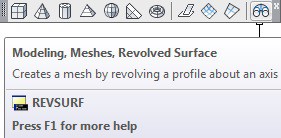 ابتدا آیکون فرمان Revolved Surface را در نوار ابزار جایگذاری کرده، سپس روی آیکون کلیک ‌چپ می‌کنیم.