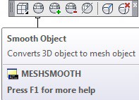 در نوار ابزار Smooth Mesh روی آیکون فرمان Smooth Object کلیک ‌چپ می‌کنیم.