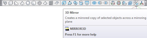 ابتدا آیکون فرمان 3D Mirror را در نوار ابزار جایگذاری کرده، سپس روی آیکون کلیک ‌چپ می‌کنیم.