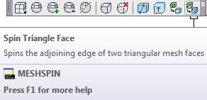 ابتدا آیکون فرمان Spin Triangle Face را در نوار ابزار جایگذاری کرده، سپس روی آیکون کلیک ‌چپ می‌کنیم.