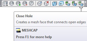 ابتدا آیکون فرمان Close Hole را در نوار ابزار جایگذاری کرده، سپس روی آیکون کلیک ‌چپ می‌کنیم.