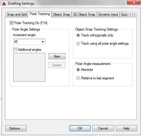 نمایش کادر ‌محاوره‌ای ‌Drafting Settings ‌پس از کلیک چپ روی گزینه ‌Tracking Settings در منوی میانبر