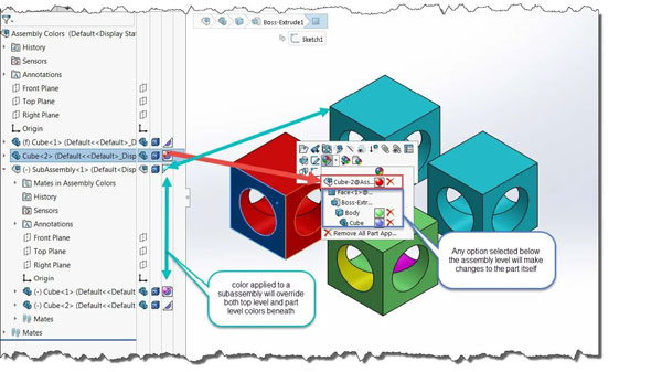 تغییر رنگ در Solidworks